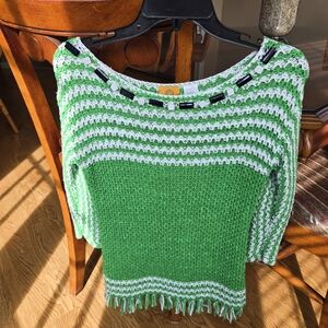 Ruby Rd. Vibrant Green and White Cowl Neck Sweater
